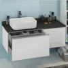 Тумба-умывальник Милан-120 белый глянец с серой столешницей, с раковиной T-Y9378 Comforty