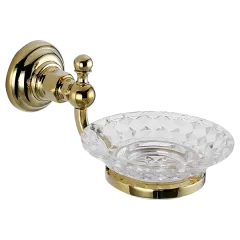 Мыльница для ванной PRAKTIC Gold с держателем стекло PRK-452-Gold Elghansa