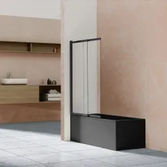 Душевая шторка на ванну VSB-1E100CLB, 1000*1450, матовый черный, стекло прозрачное Vincea