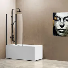Душевая шторка на ванну VSB-12114CLB, 1140х140, черный, стекло прозрачное Vincea