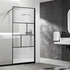 Душевая перегородка Walk-In VSW-1HC90CFB, 90х200, черный, стекло прозрачное/рифленое Vincea