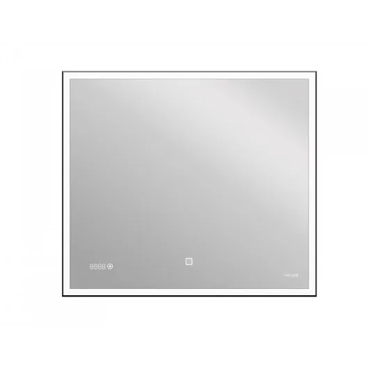 Зеркало LED 011 design 100x80 с подсветкой часы металл. рамка прямоугольное KN-LU-LED011*100-d-Os