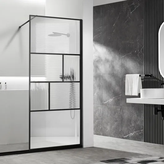 Душевая перегородка Walk-In VSW-1HC100CFB, 100х200, черный, стекло прозрачное/рифленое Vincea