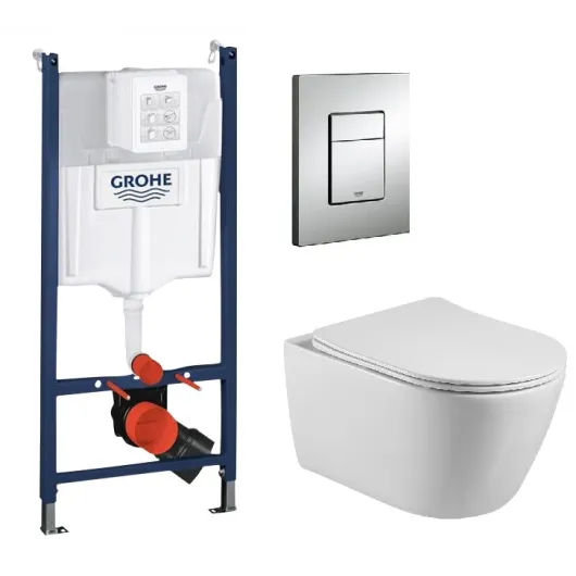 Инсталляция Grohe с кнопкой квадрат + Унитаз Aquatek Бетта c сиденьем микролифт